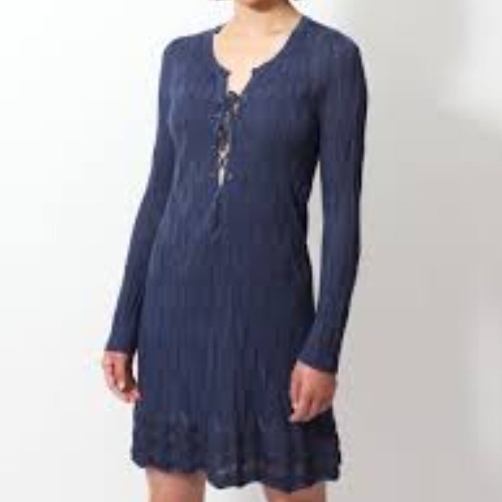 Missoni Navy Blue Lace Up Knit Dress EU 44